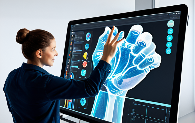 A professional digital artist, fully clothed in a modest, contemporary studio outfit, meticulously working on a large holographic display. Their well-formed hands, with proper finger count, are gesturing over a tablet, creating vibrant, dynamic interactive illustrations. The studio is clean, modern, and filled with soft, natural light, reflecting innovation and creativity. Perfect anatomy, correct proportions, natural pose, professional photography, high quality, safe for work, appropriate content, family-friendly.