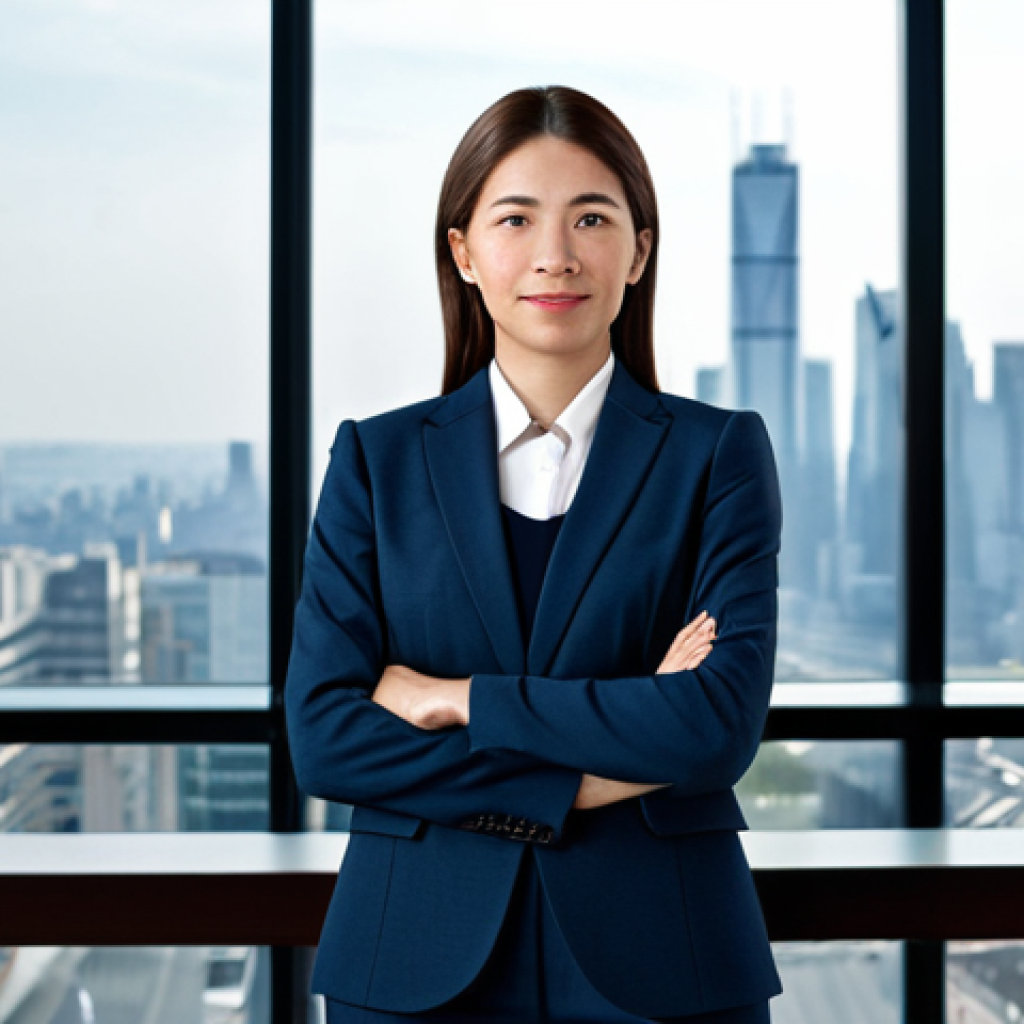 **
"A professional businesswoman in a modest business suit, standing in a modern office with a city skyline view, fully clothed, appropriate attire, safe for work, perfect anatomy, natural proportions, corporate photography, high quality, professional lighting."
**
