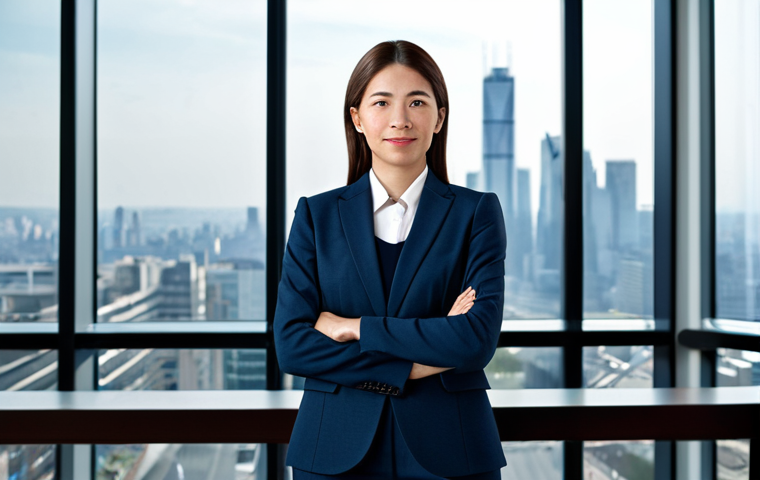 **

"A professional businesswoman in a modest business suit, standing in a modern office with a city skyline view, fully clothed, appropriate attire, safe for work, perfect anatomy, natural proportions, corporate photography, high quality, professional lighting."

**