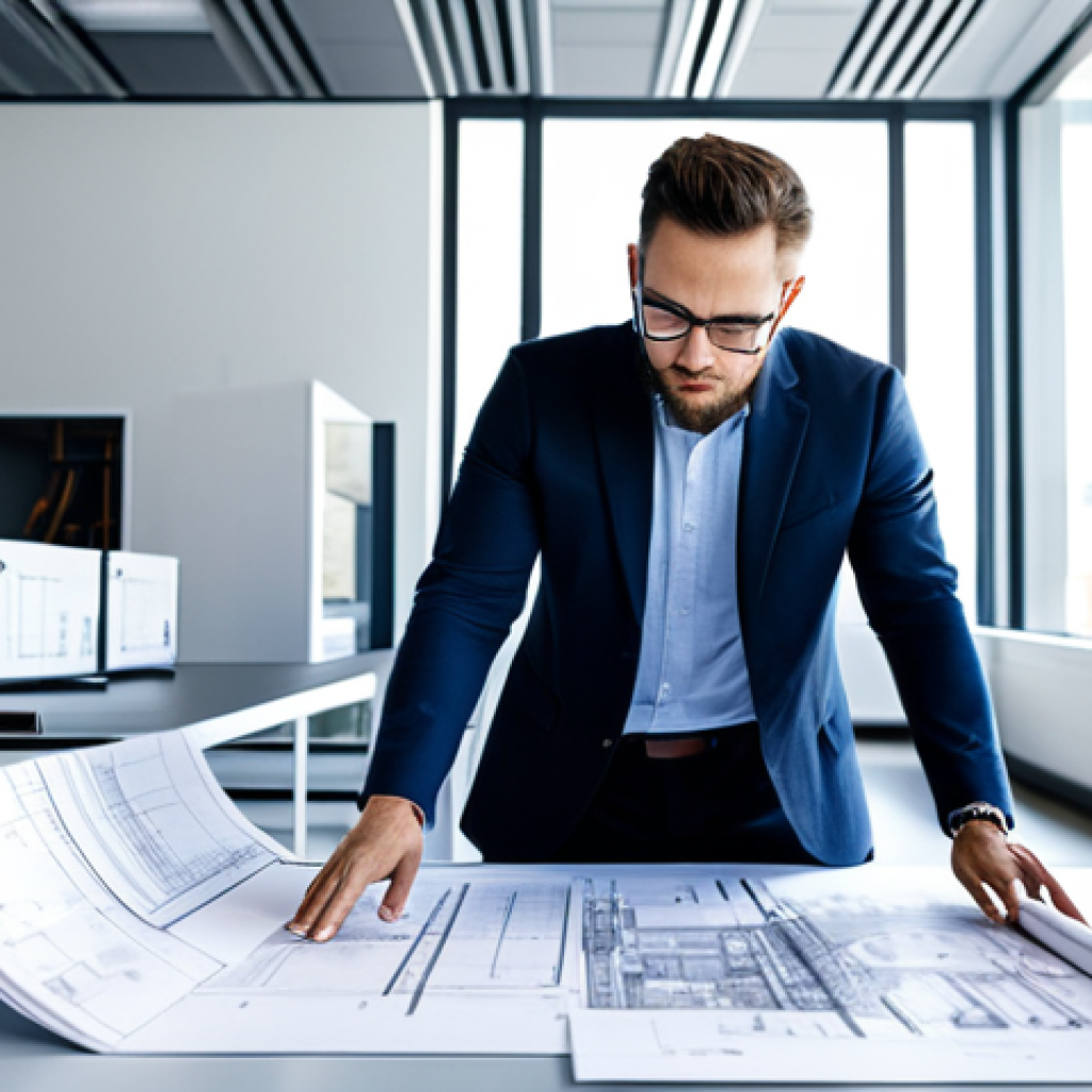 **
A professional architect, fully clothed in modest attire, reviewing blueprints in a brightly lit, modern architectural office, surrounded by models of buildings and design materials. Perfect anatomy, correct proportions, natural pose. Safe for work, appropriate content, professional.
**