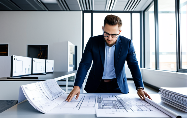 **

A professional architect, fully clothed in modest attire, reviewing blueprints in a brightly lit, modern architectural office, surrounded by models of buildings and design materials. Perfect anatomy, correct proportions, natural pose. Safe for work, appropriate content, professional.

**