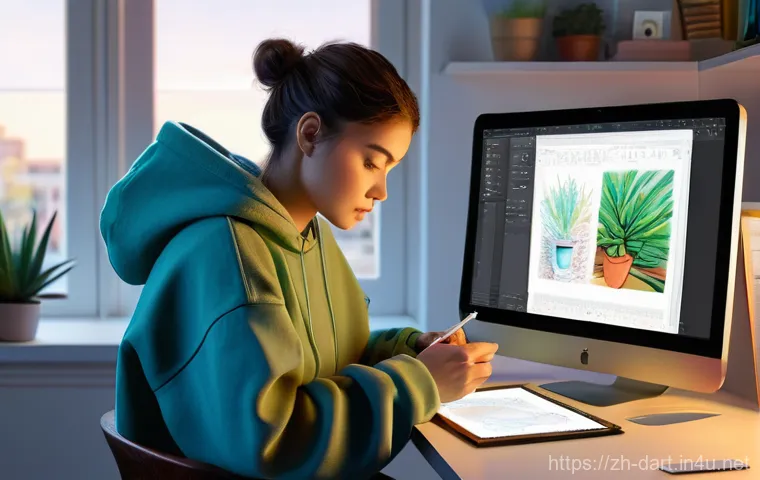 디지털아트 소프트웨어 비교 - **Prompt 1: The Focused Digital Illustrator**
    A young female digital illustrator, aged 20-30s, w...