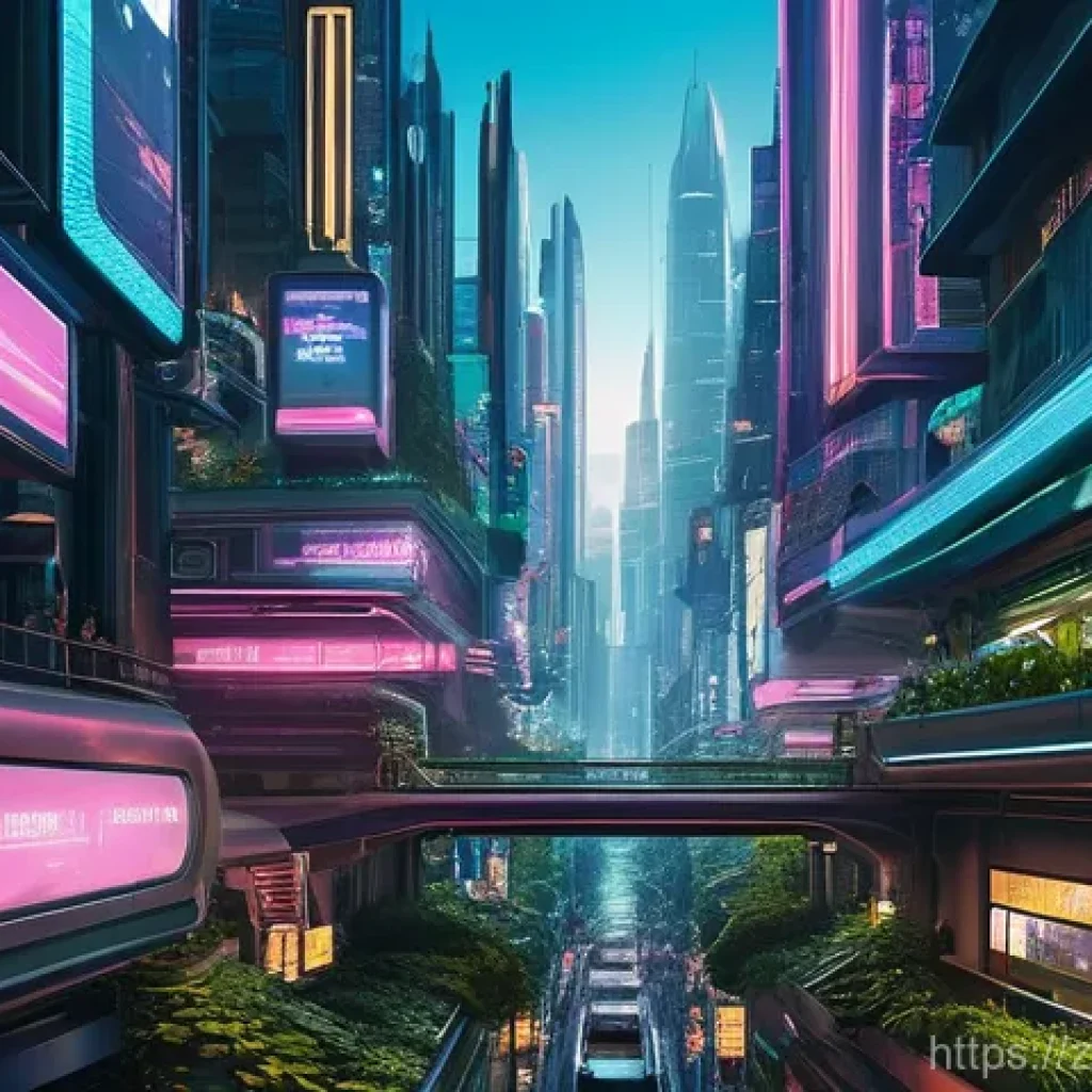 SNS를 통한 디지털아트 홍보 - **Prompt:** A breathtaking cyberpunk cityscape at dusk, bathed in neon glow and soft holographic adv...