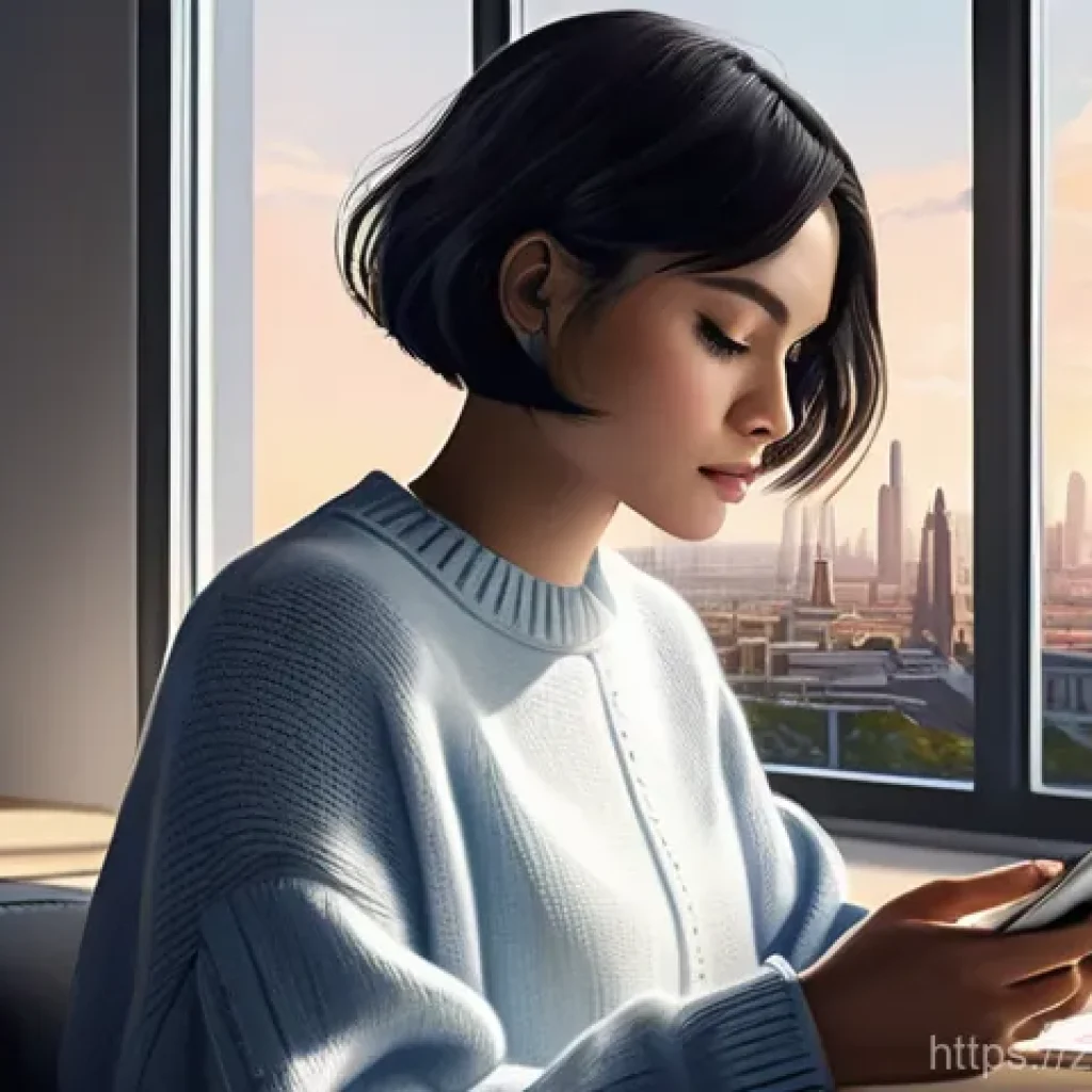 클립스튜디오 페인트 활용법 - **Prompt:** A young female digital artist, in her mid-20s, with a chic, short bob haircut, deeply fo...