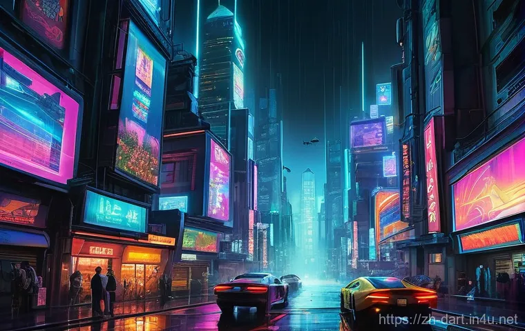 디지털아트 오버페인팅 기법 - Prompt 1: Cyberpunk Cityscape Overpainting**