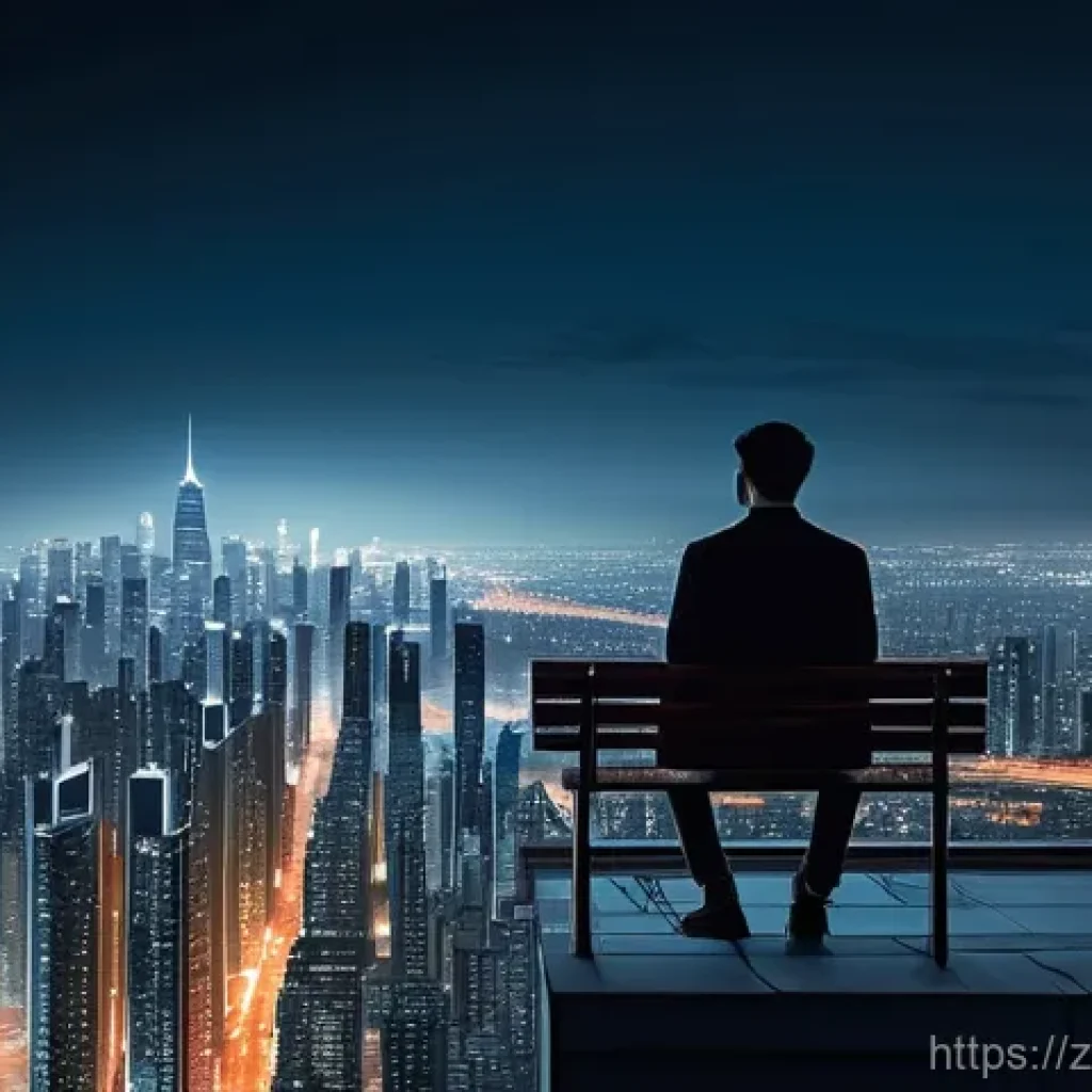 디지털아트 크리에이티브 프로세스 공유 - **Prompt:** A solitary figure, viewed from a thoughtful back angle or profile, stands on a rooftop o...