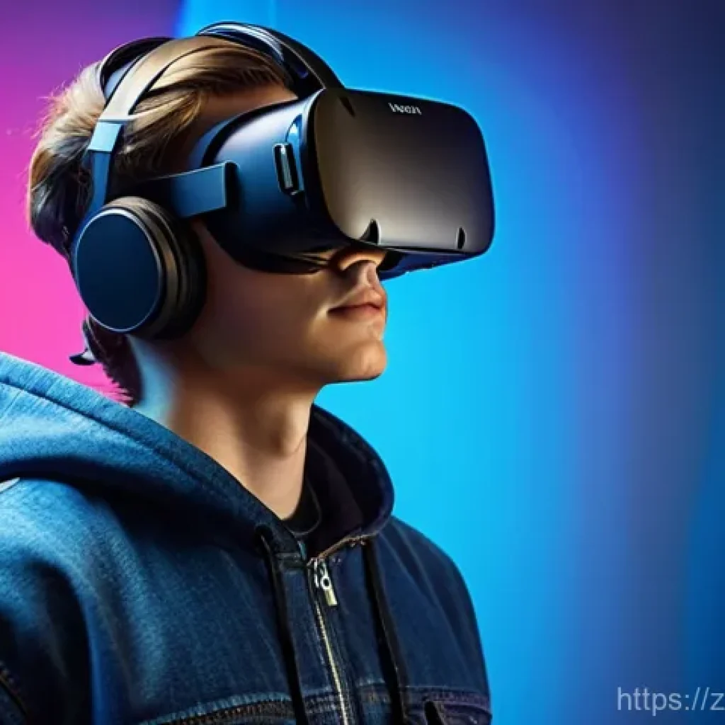 디지털아트 전시회 온라인 개최법 - **Prompt 1: Immersive Virtual Reality Art Experience**
A young person, around 18-20 years old, w...