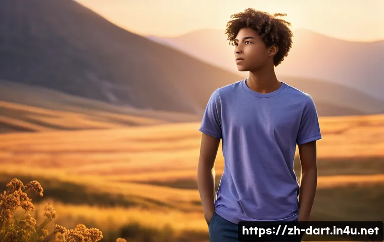 디지털아트 포스터 레이아웃 구성법 - **Prompt Title: Radiant Dawn of Hope**
    A young person, approximately 16-18 years old, stands cen...