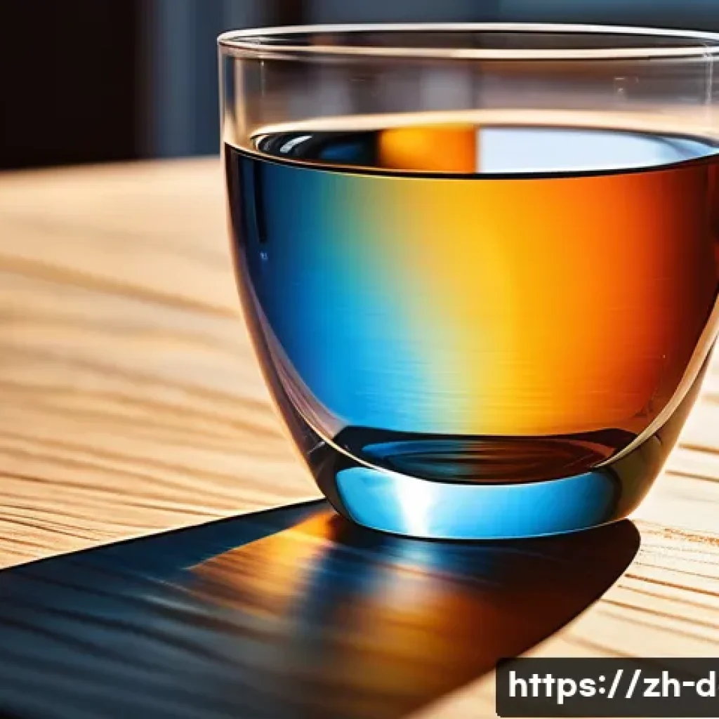 디지털아트 유리 재질 표현법 - A highly detailed digital painting of a transparent glass cup placed on a wooden table under warm su...