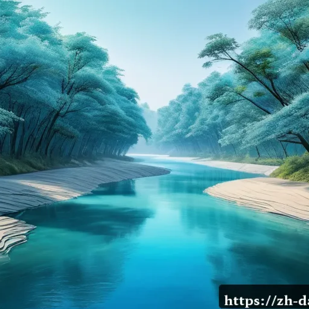 디지털아트 물 표현하는 방법 - A realistic digital painting of a gently flowing river scene under soft natural light, showcasing de...