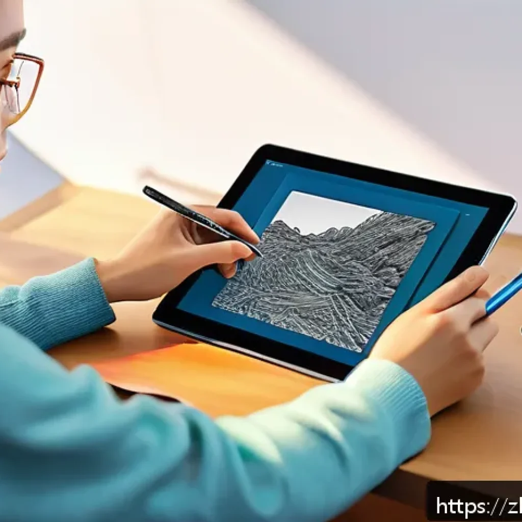 디지털아트 역사 - A detailed digital artist's workspace featuring a modern drawing tablet and stylus pen, showing real...