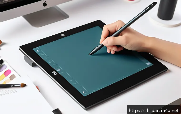 디지털아트 태블릿 액정 보호 필름 추천 - A highly detailed digital artist&rsquo;s workspace showcasing a modern digital drawing tablet with a matte...