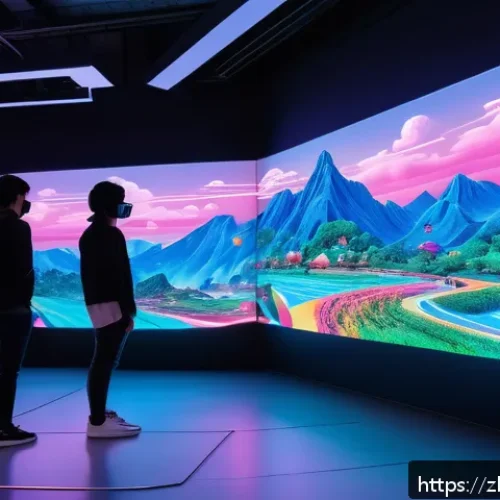디지털아트 시장 전망 및 수익 모델 - A futuristic digital art gallery set in a virtual reality environment, featuring diverse NFT artwork...