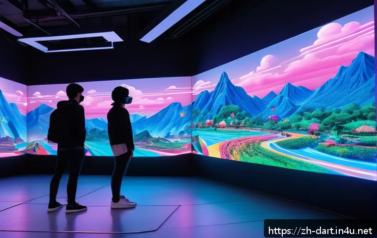 디지털아트 시장 전망 및 수익 모델 - A futuristic digital art gallery set in a virtual reality environment, featuring diverse NFT artwork...