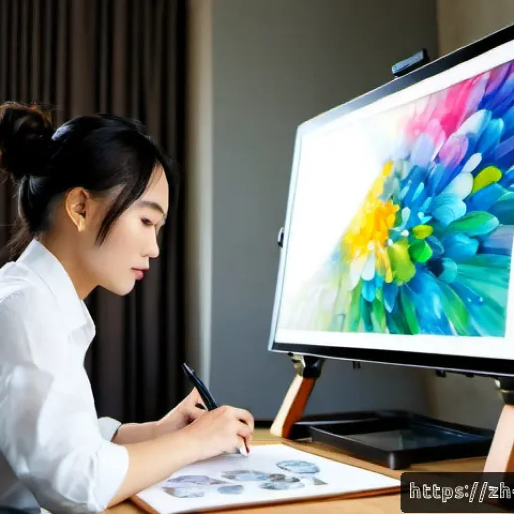 디지털아트 프리랜서로 성공하는 법 - Photorealistic cinematic scene of a successful digital art freelancer working in a bright modern stu...