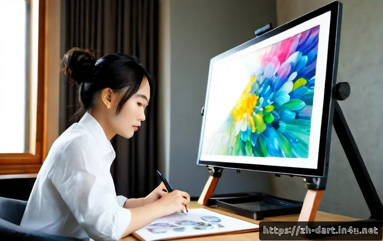 디지털아트 프리랜서로 성공하는 법 - Photorealistic cinematic scene of a successful digital art freelancer working in a bright modern stu...